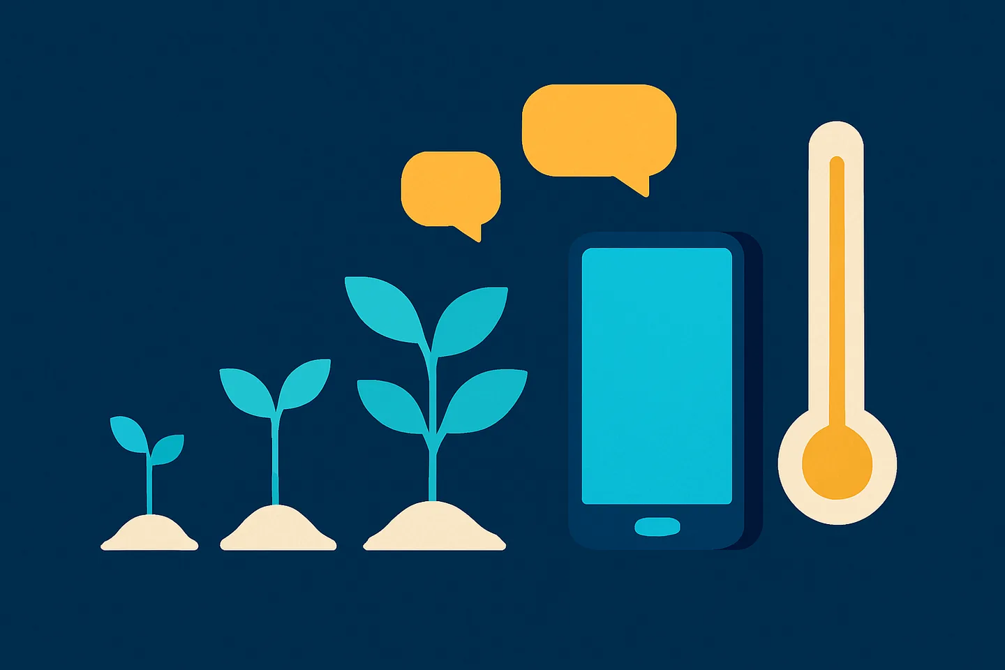 Illustration of a seedling growing beside a phone as messages increase gradually
